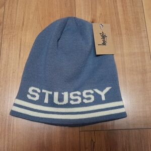 Stussy Jaquard Stripe Skullcap Beanie Hat Faded Blue OS BNWT